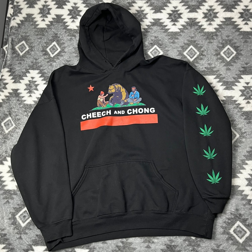 Cheech and Chong California Republic Bear Graphic Hoodie Black Mens XL